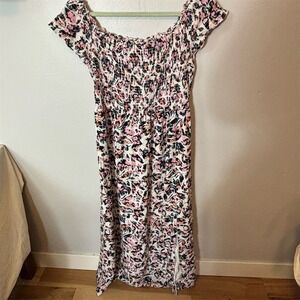 Floral Pink and Black Smocked Maxi Dress